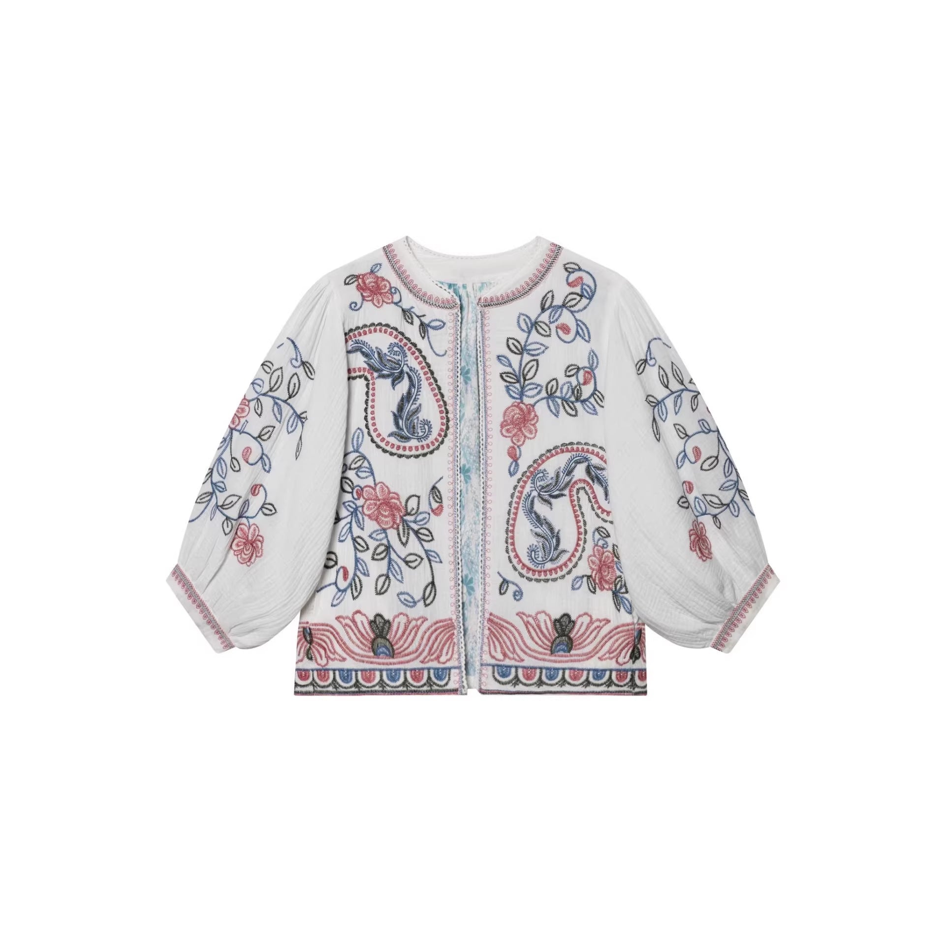 Women Quilted Kimono Jacket with Floral Embroidery Chichicherry
