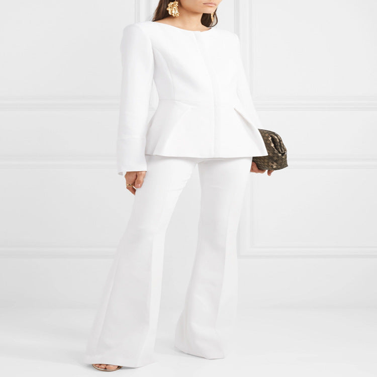 Women's Tailored Peplum Blazer with Concealed Front Chichicherry