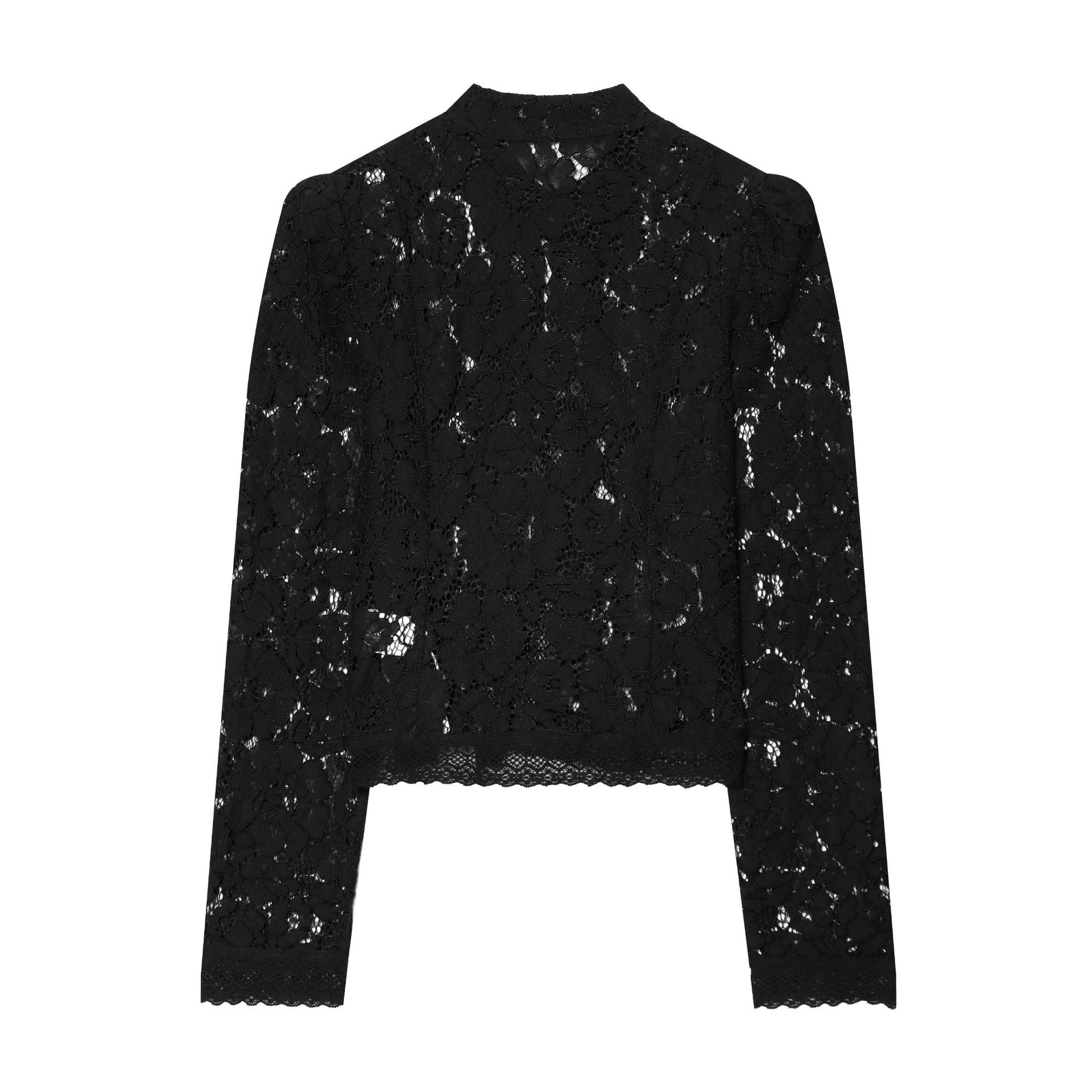 Women's transparent lace jacket in Chinese style with stand-up collar and knot closures Chichicherry