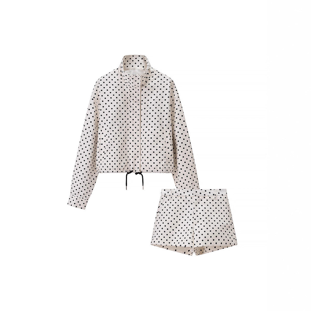 Women's Polka Dot Satin Loungewear Set with Oversized Blazer and Drawcord Shorts Chichicherry