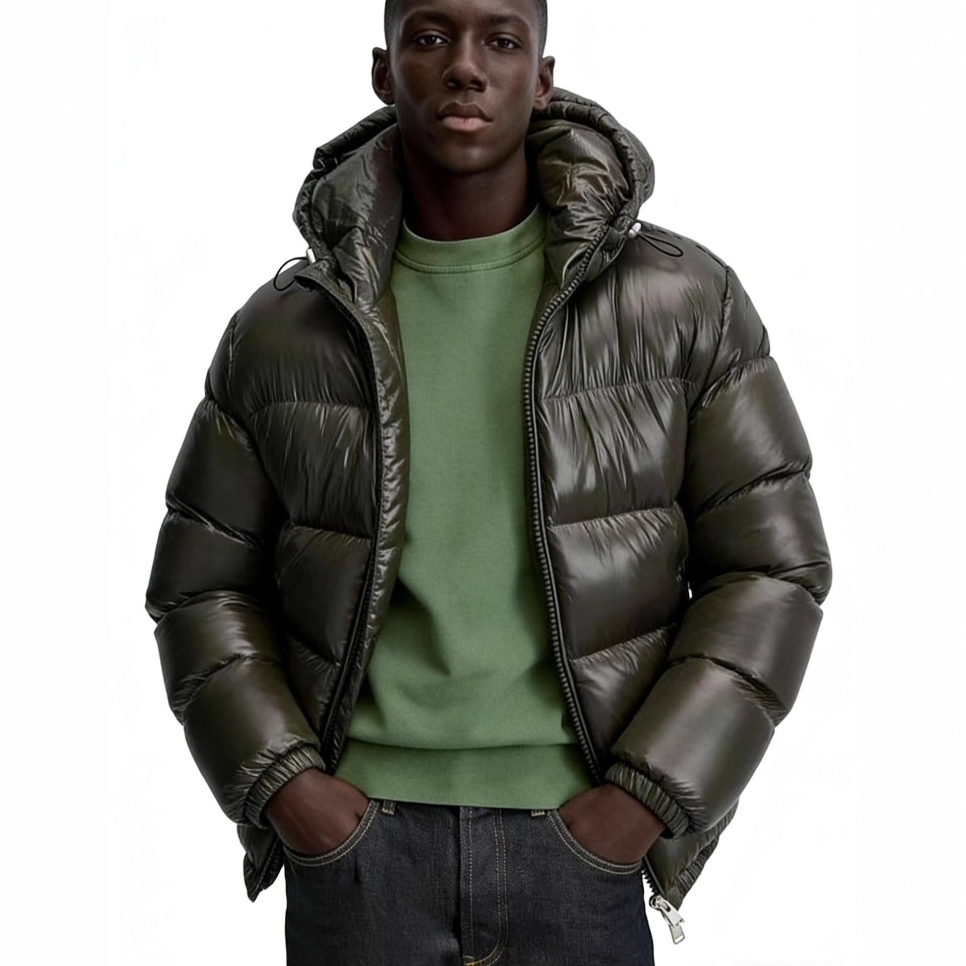 Women Oversized Quilted Jacket with Hood and Glossy Finish Chichicherry