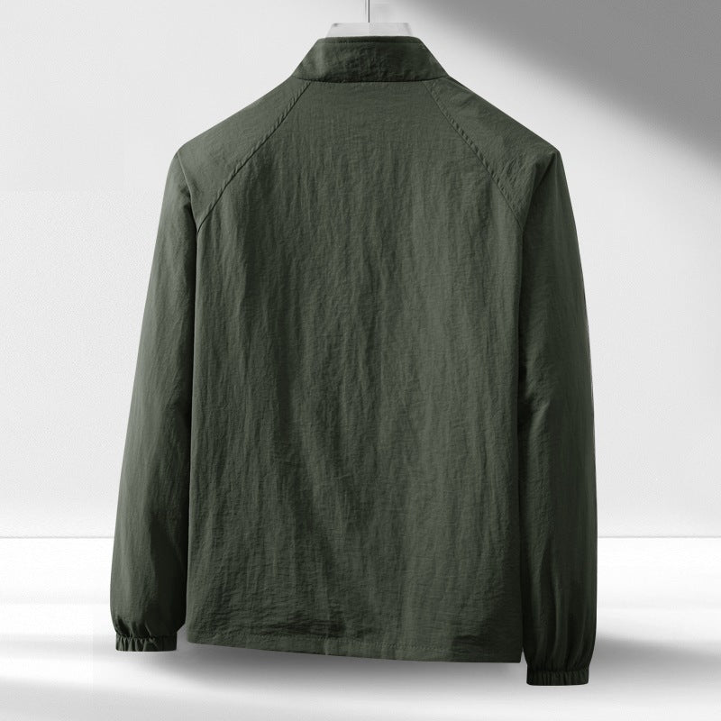 Men's Lightweight Windproof Zip-Up Blouson Jacket with Stand-Up Collar and Elastic Cuffs Chichicherry