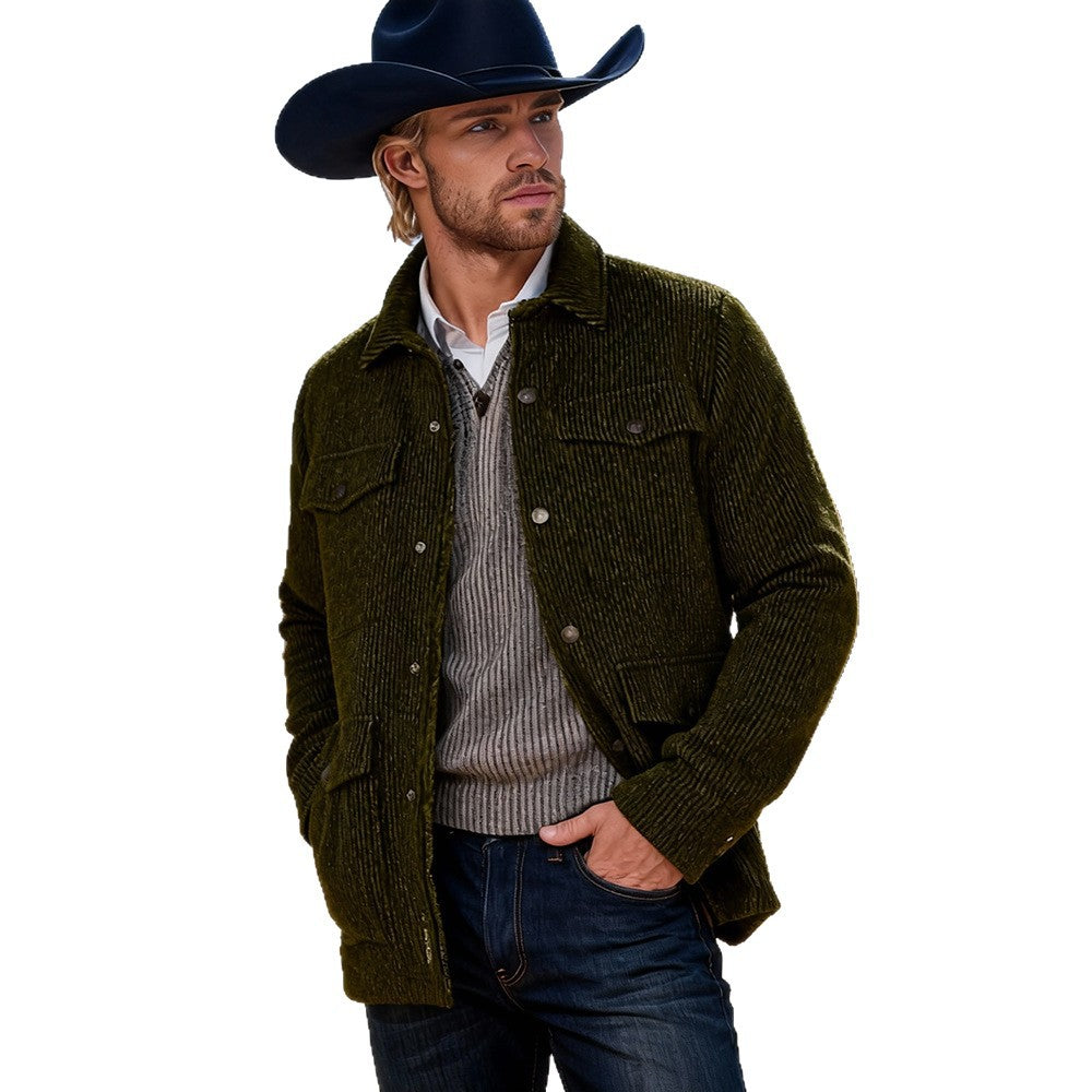 Men's Ribbed Cord Jacket with Flap Pockets and Shirt Collar Chichicherry