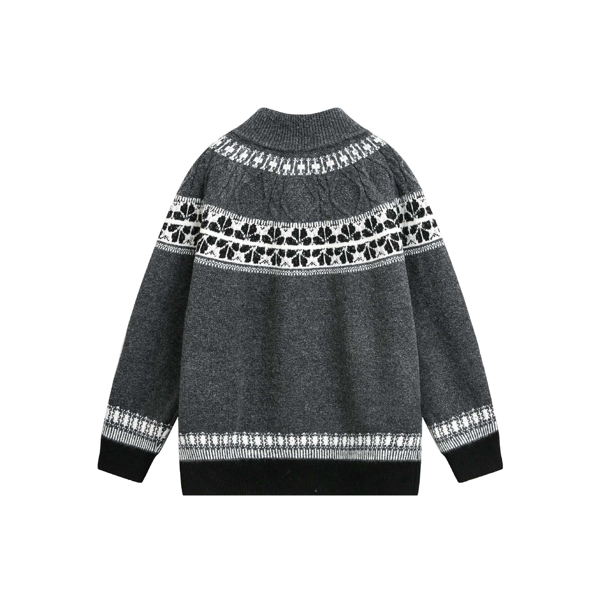 Women's knitted zip jacket in Norwegian pattern with high stand-up collar Chichicherry