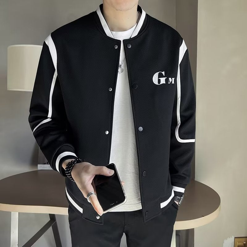 Herren Leichte Varsity-Bomberjacke mit Strukturgewebe, Rippbündchen und Druckknopffront Chichicherry