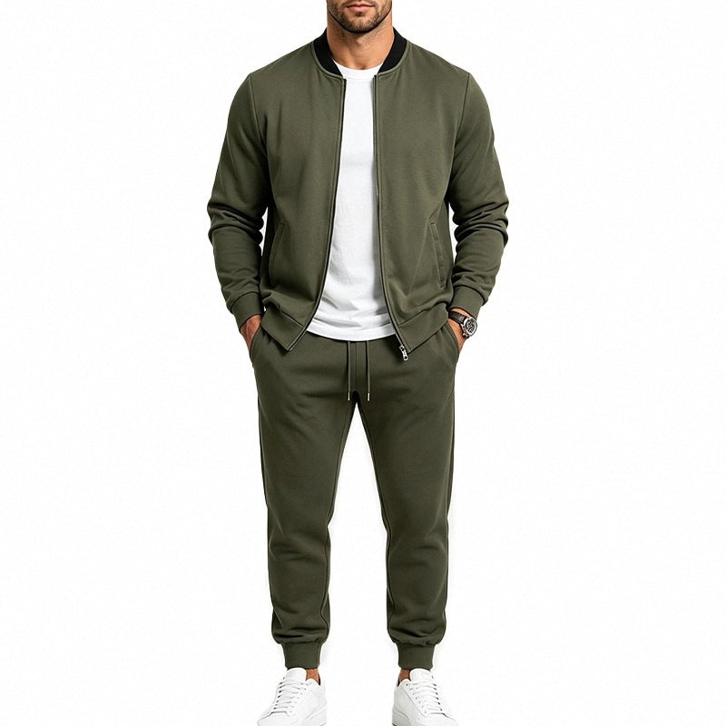 Men's Two-Piece Casual Training Set with Bomber Jacket and Tapered Jogging Pants Chichicherry