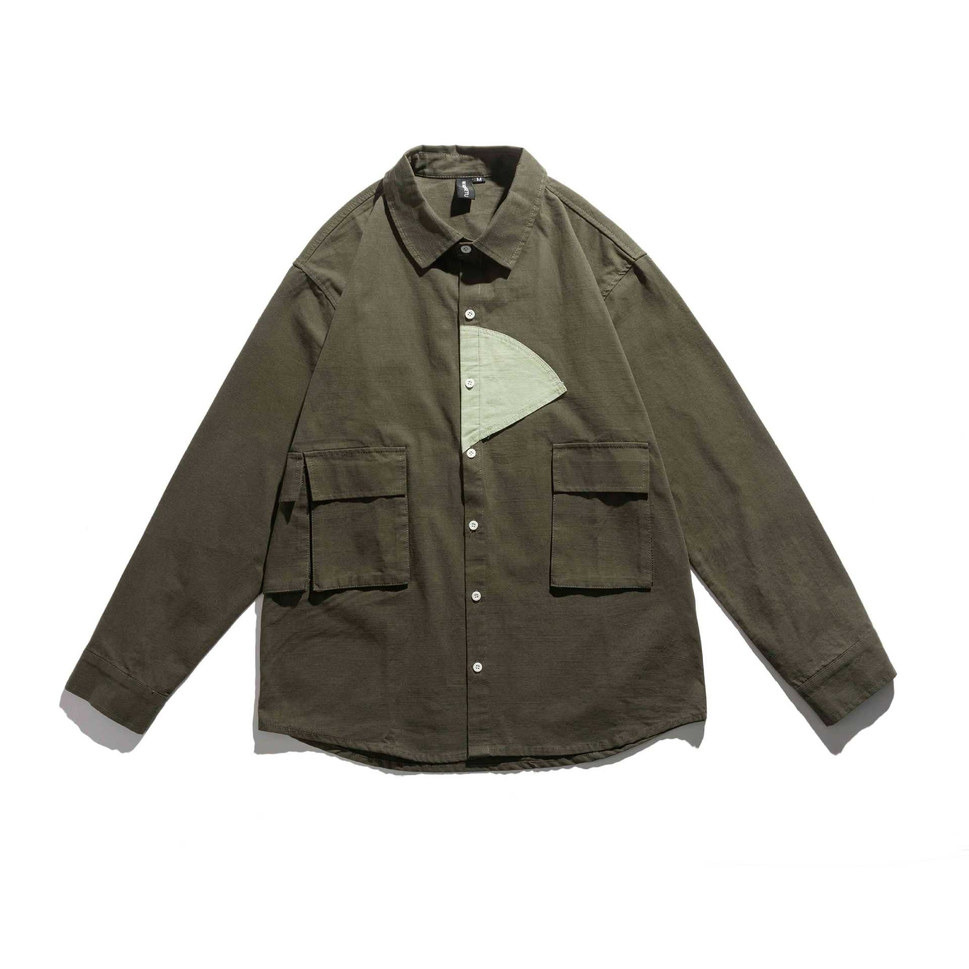 Men's utility overshirt with patch pockets and asymmetric contrast detail Chichicherry