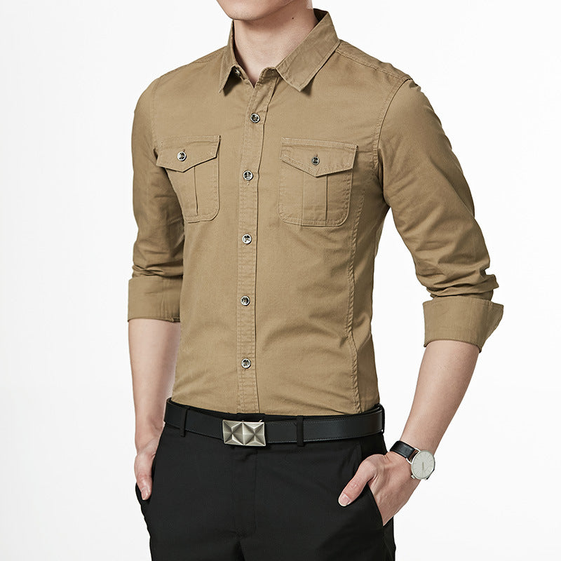 Men's Slim-Fit Oxford Shirt with Chest Pockets and Kent Collar Chichicherry