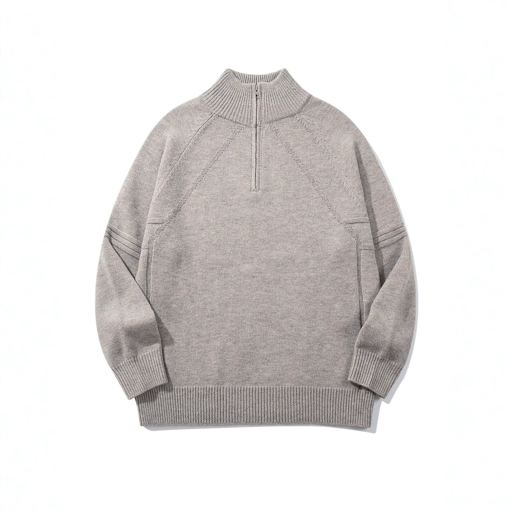 Unisex Halfzip Knit Sweater with High Ribbed Collar and Raglan Sleeves Chichicherry