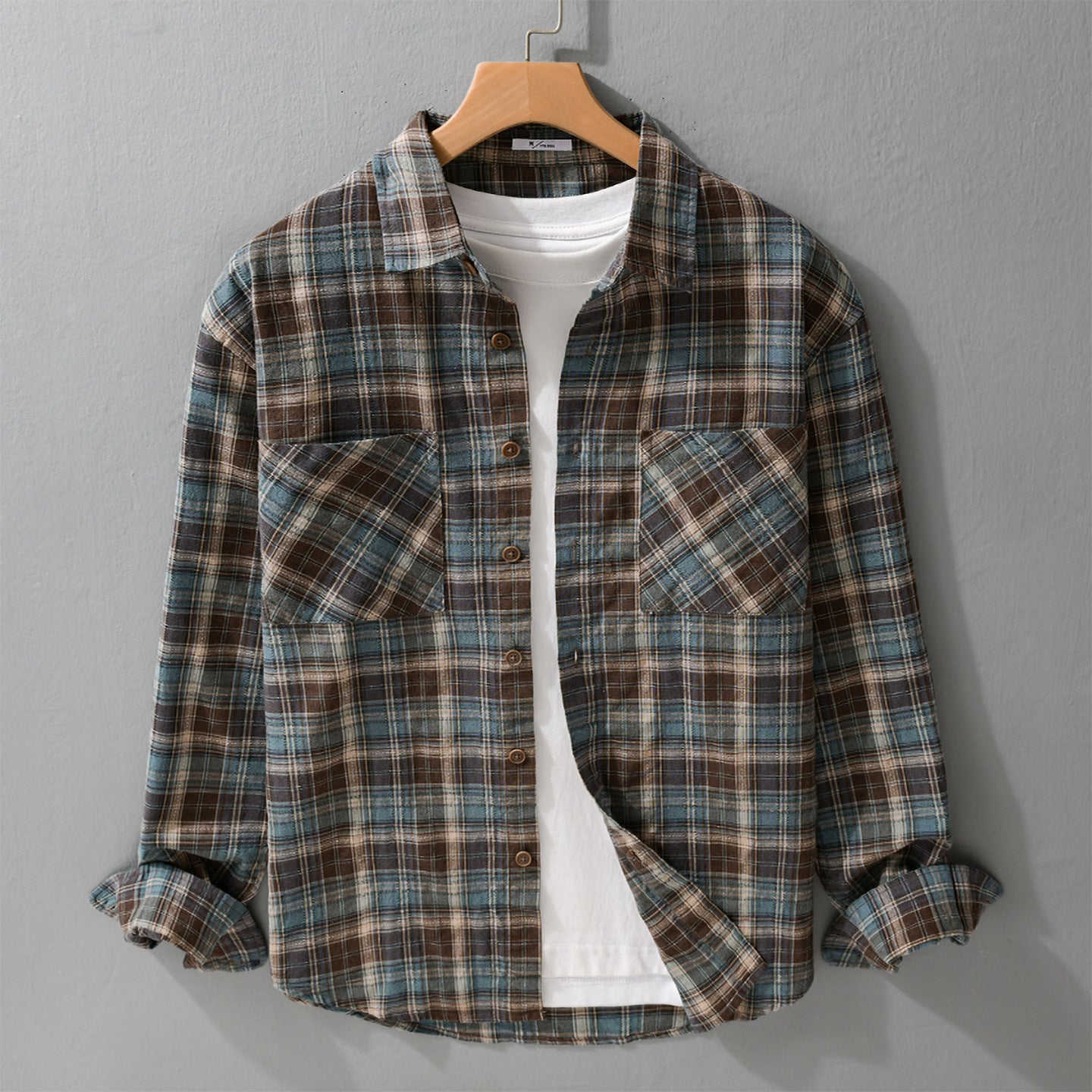 Men's check flannel overshirt made of brushed cotton flannel with patch chest pockets Chichicherry