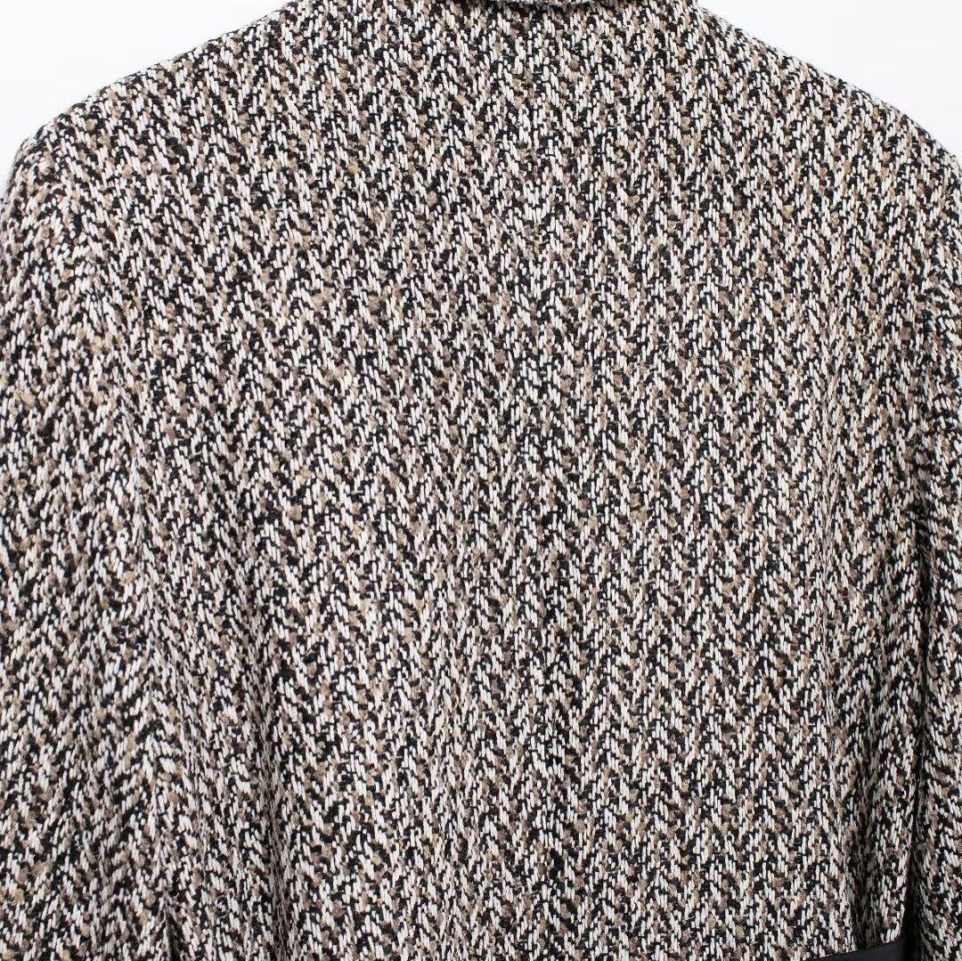 Women's Midi Length Boucle Tweed Blazer Jacket with Faux Leather Belt Chichicherry