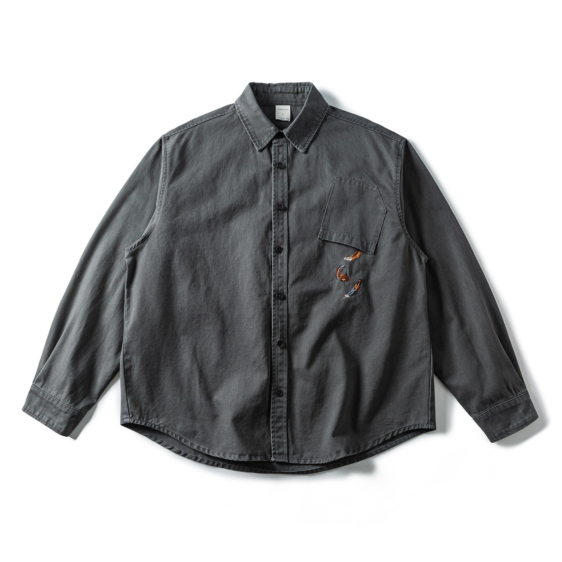 Men's Oversized Cotton Overshirt with Embroidery and Chest Pocket Chichicherry