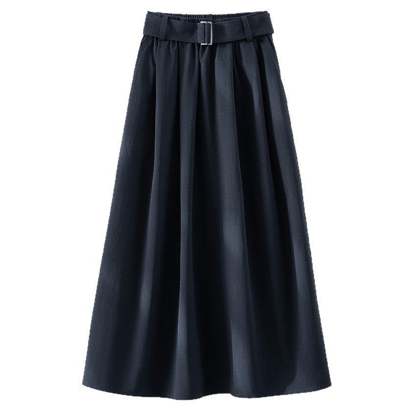 Women's Mid-length A-line Skirt with High Waist, Pleats and Waist Belt Chichicherry