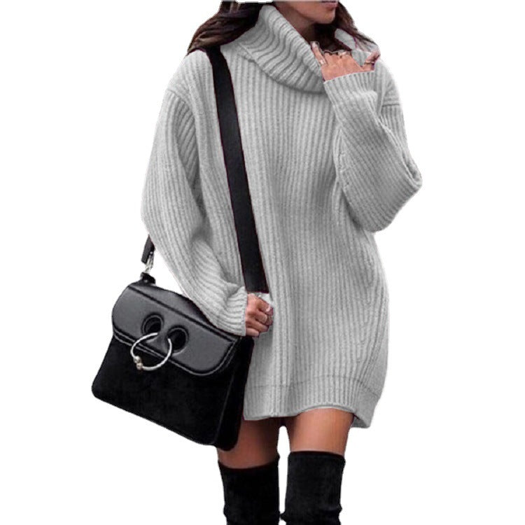 Women Oversized Long Sweater with Roll Neck, Ribbed Fine Knit and Figure-Flattering Tunic Length Chichicherry