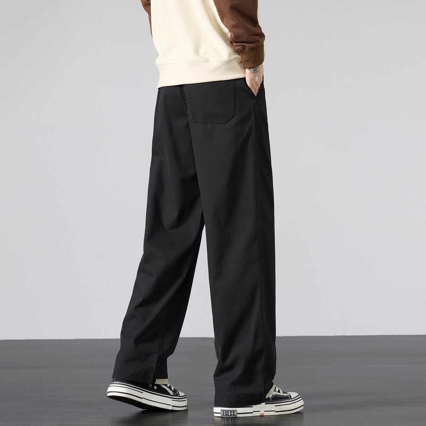 Men's Wide Cotton Canvas Pants in Wide Leg with Drawstring Waist Chichicherry