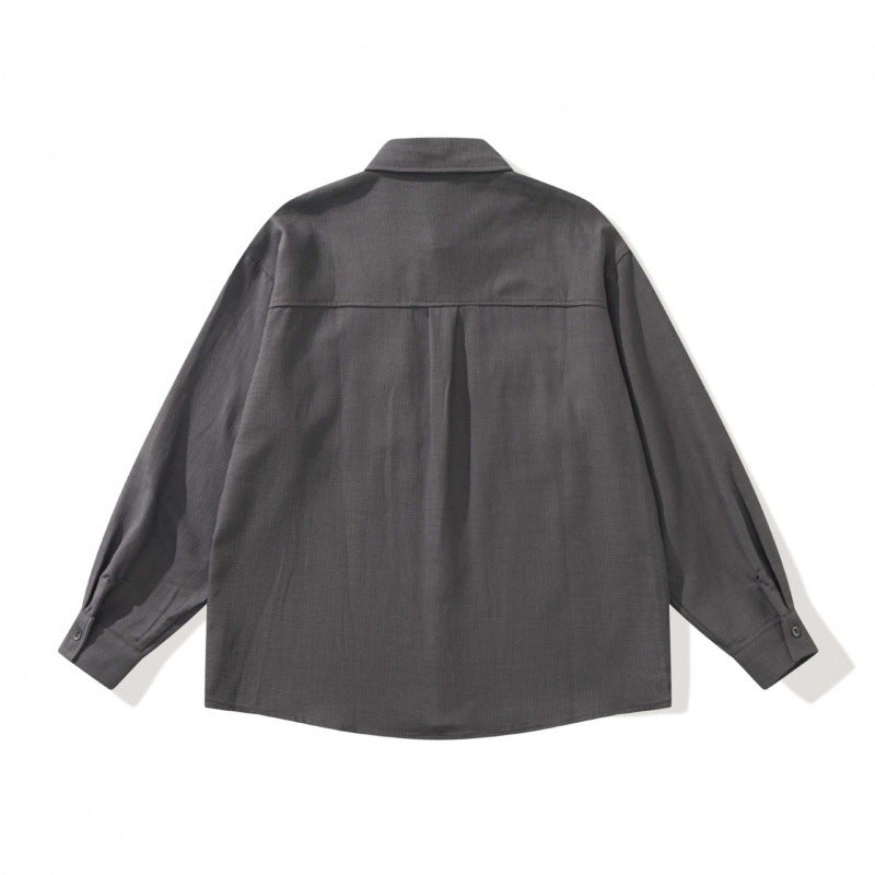 Unisex Boxy Overshirt Jacket in Utility Style with Patch Flap Pockets and Shirt Collar Chichicherry