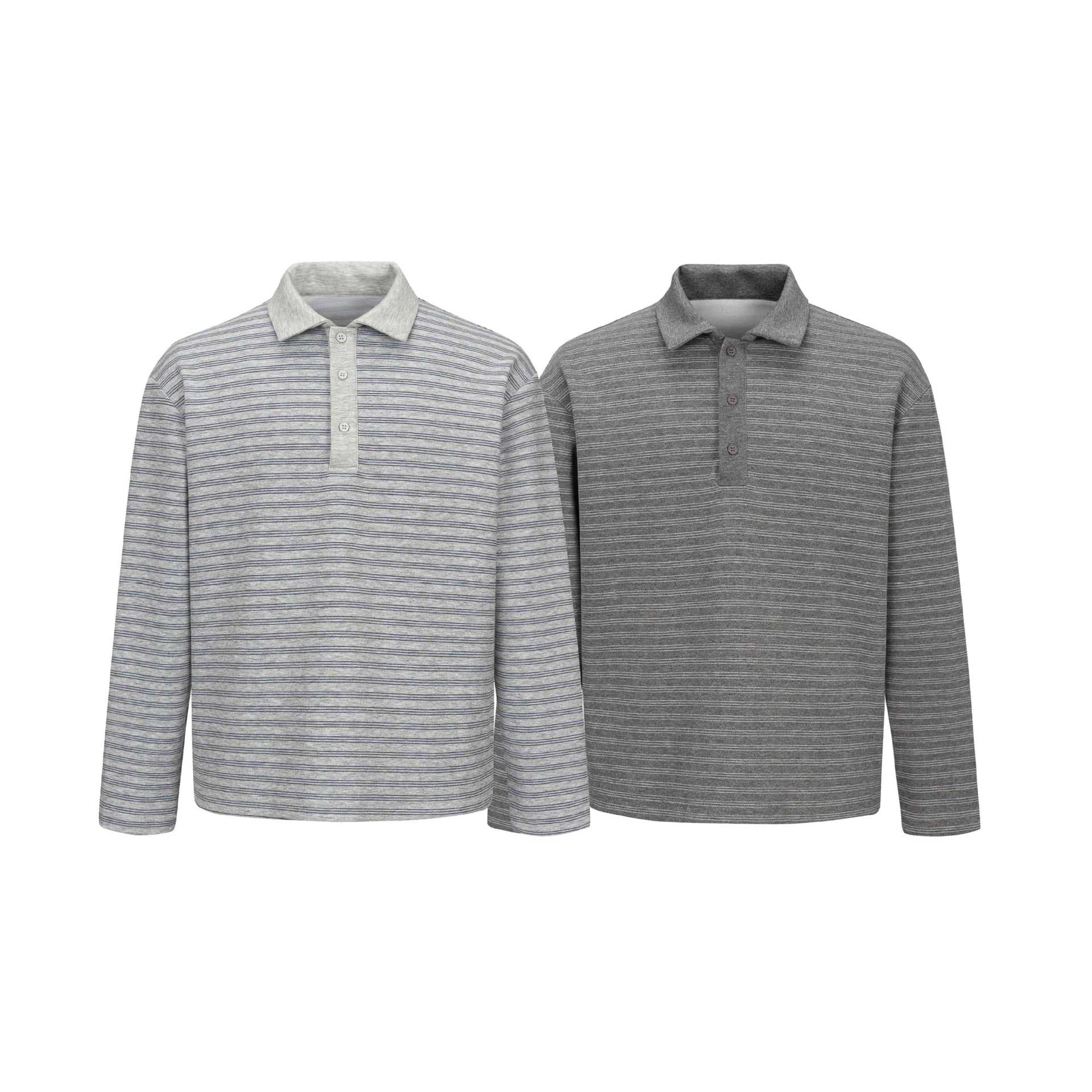 Men's long-sleeve polo shirt in relaxed fit with fine stripe knit Chichicherry