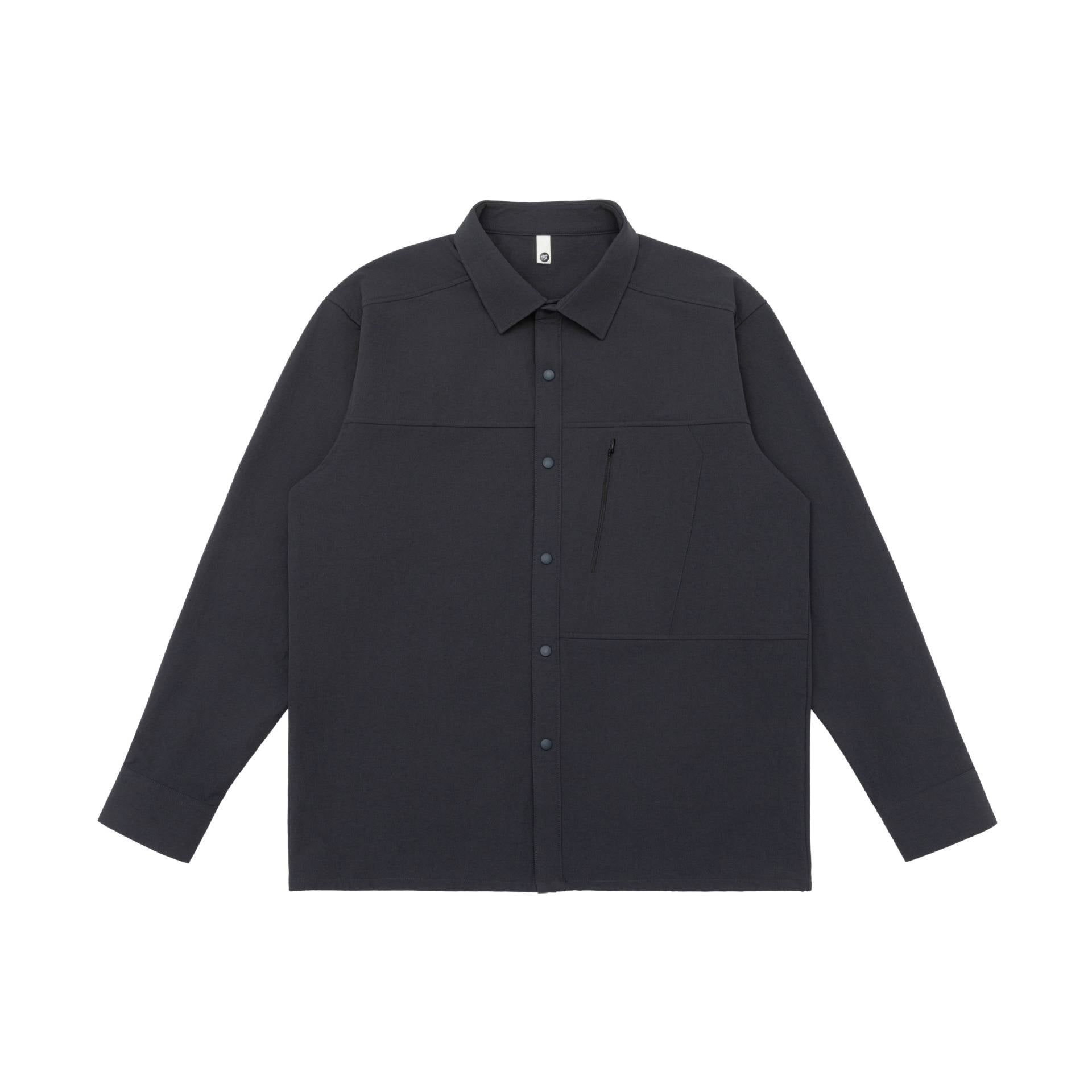 Unisex Oversized Shirt Jacket in Utility Style with concealed snap button placket and diagonal zip pocket Chichicherry