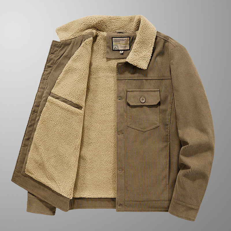 Men's cord trucker jacket with Sherpa lining, chest flap pocket and straight hem Chichicherry