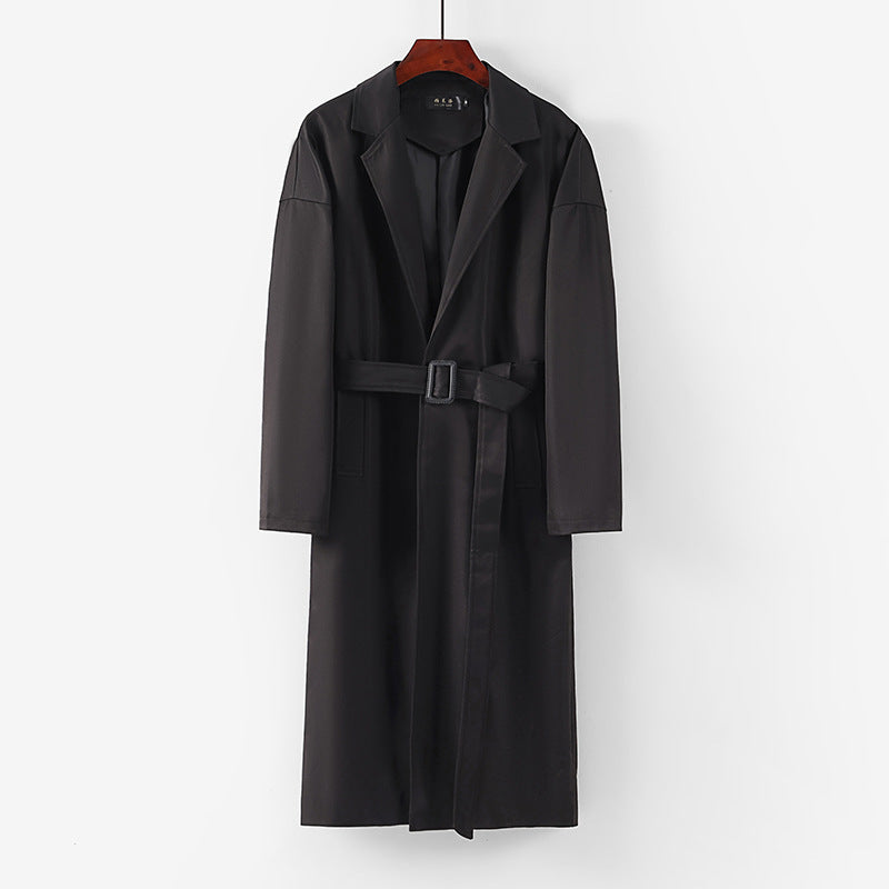 Women's Longline Trench Coat with Waist Belt and Dropped Lapel Chichicherry