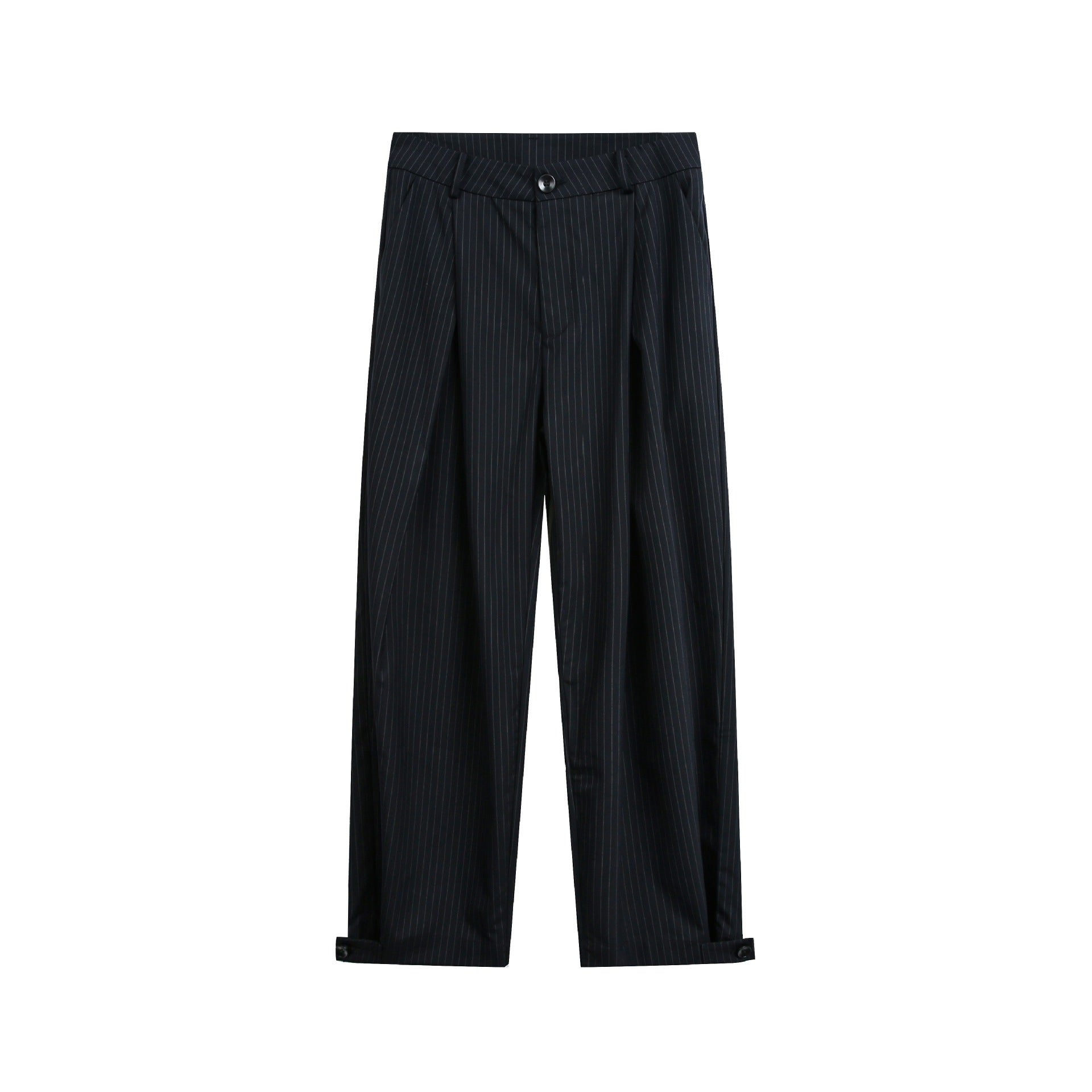 Women's High-Rise Wide Suit Trousers with Creases, Pinstripes, and Adjustable Cuff Chichicherry