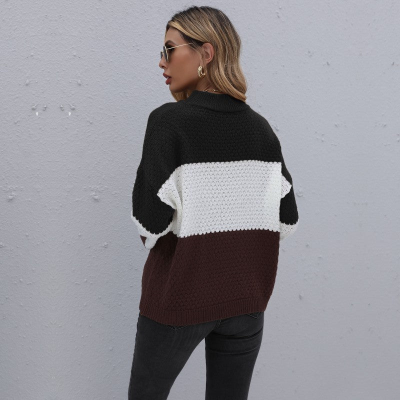 Women's color block knitted sweater with chunky texture knit and drop shoulder Chichicherry