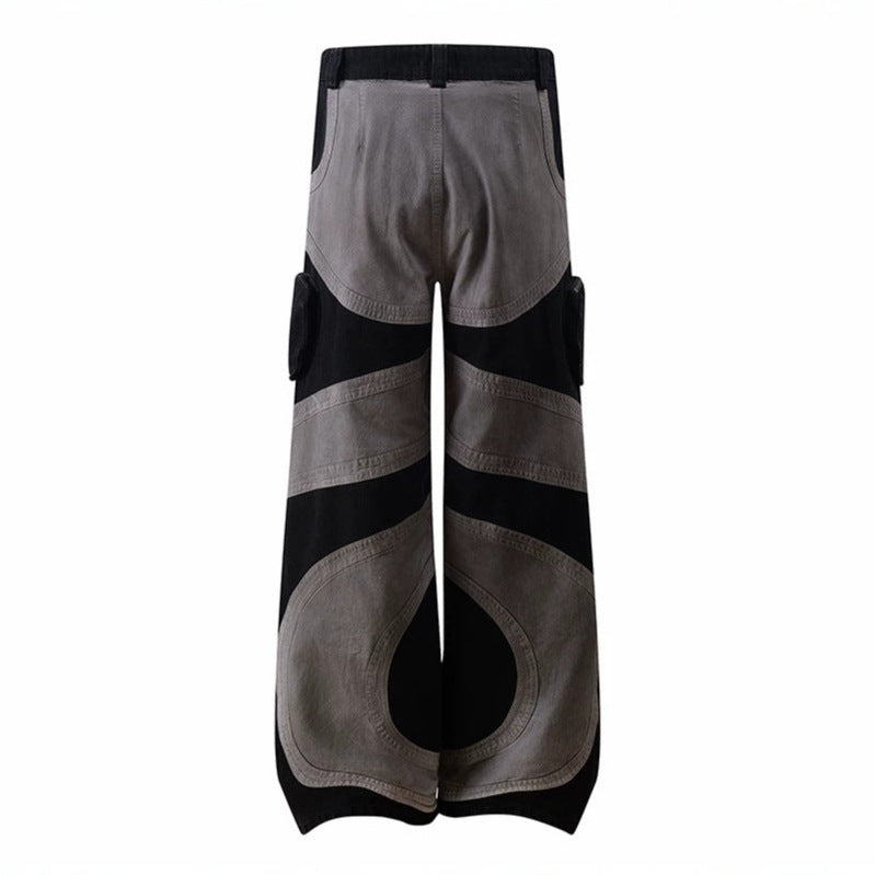 Women's wide patchwork cargo culotte pants with patch pockets and contrast stitching Chichicherry
