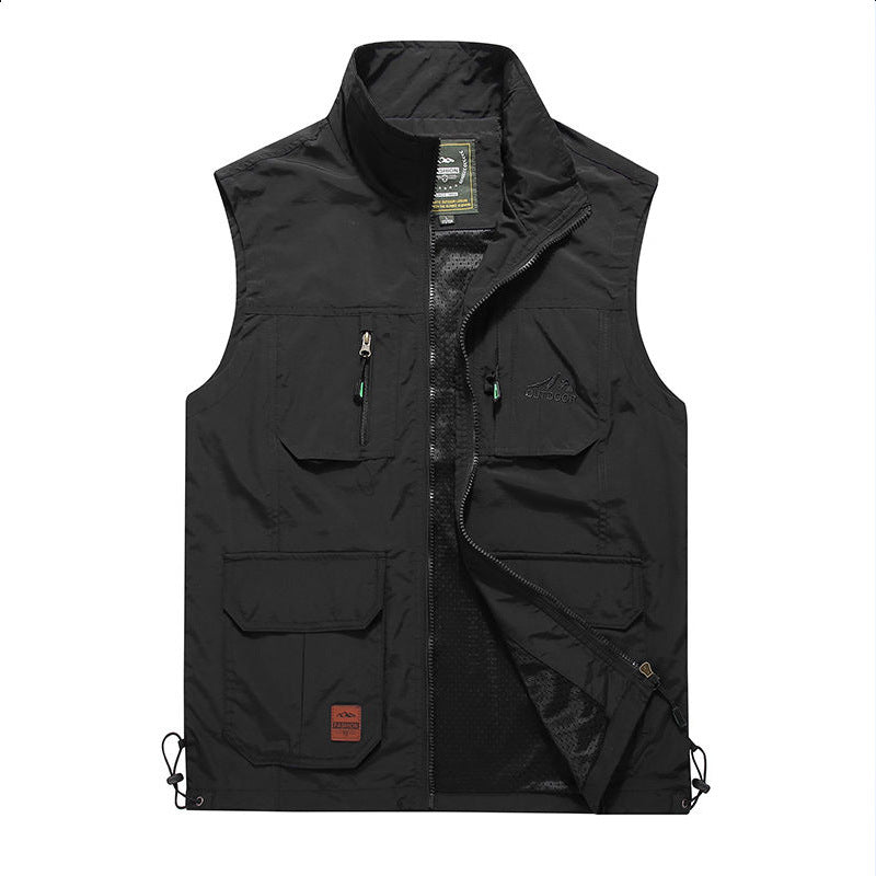 Men's Multifunctional Outdoor Vest with Mesh Lining, Zipper Pockets and Adjustable Hem Chichicherry