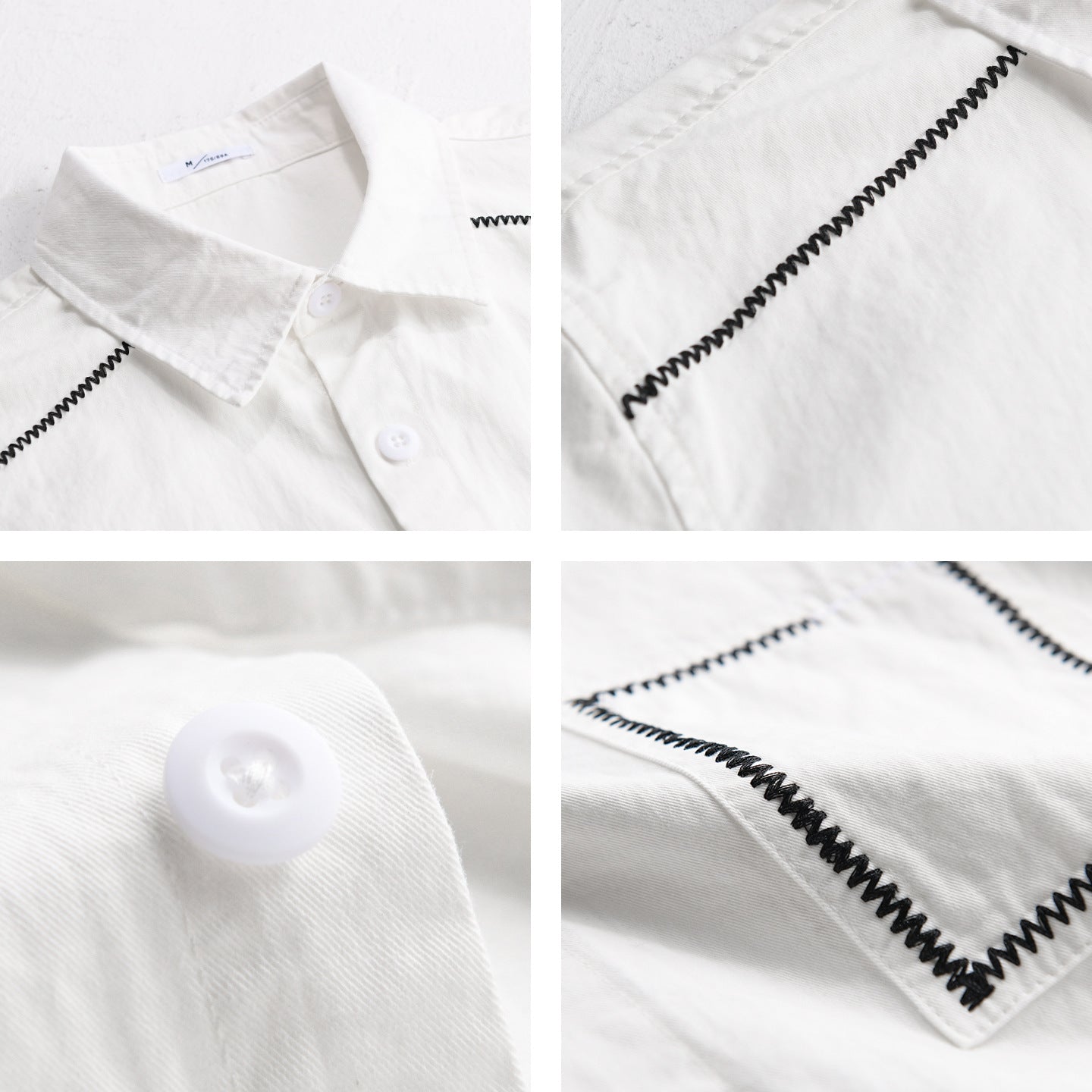 Men's cotton shirt with decorative zigzag seams and chest pocket Chichicherry