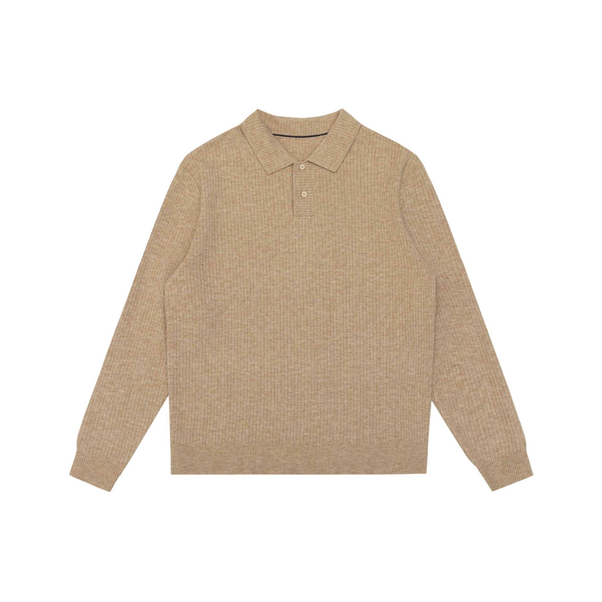 Unisex Ribbed Polo Collar Sweater made of Fine Knit with Button Placket Chichicherry