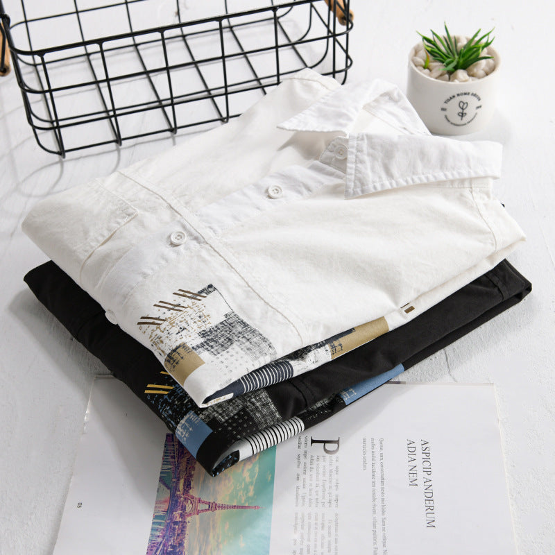 Men's Lightweight Cotton Canvas Overshirt with Abstract Front Print and Double Breast Pocket Chichicherry