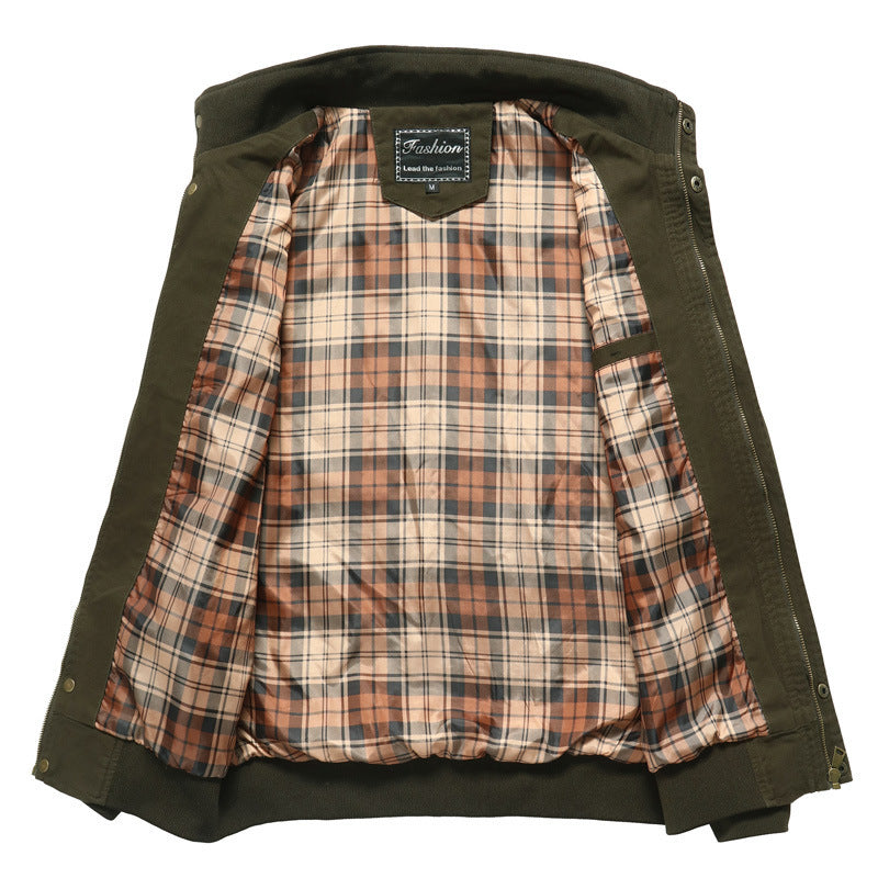 Men's canvas field jacket in pilot cut with checked lining, stand-up collar, and ribbed cuffs Chichicherry