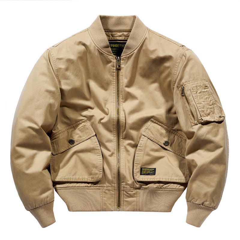 Men's Short Cut Utility Bomber Jacket with Zipper, Arm Pocket and Applied Flap Pockets Chichicherry