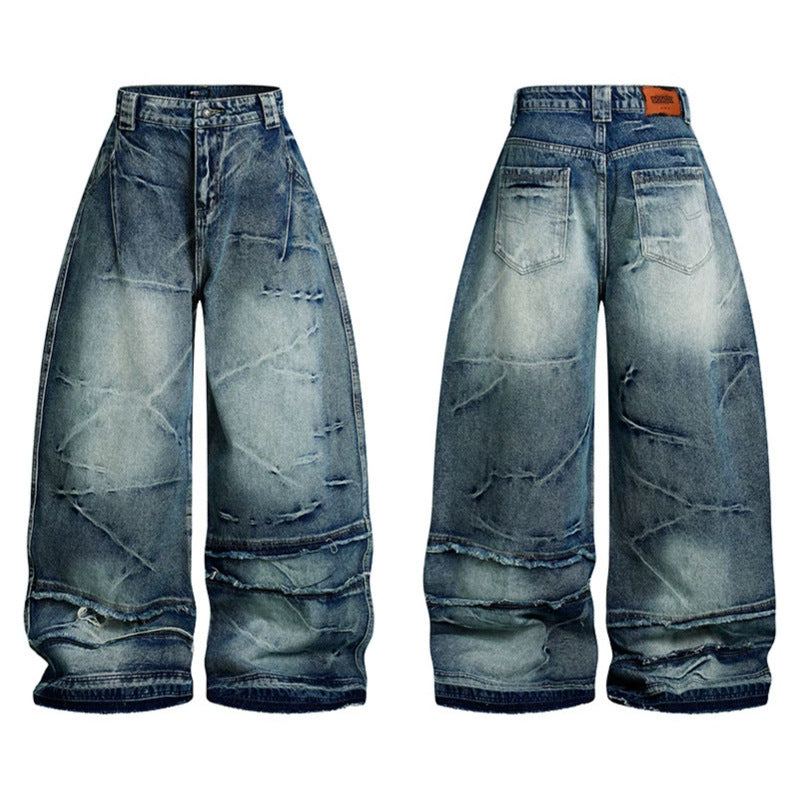 Women wide-cut high-waisted denim culotte pants with used effect and abrasion effects Chichicherry
