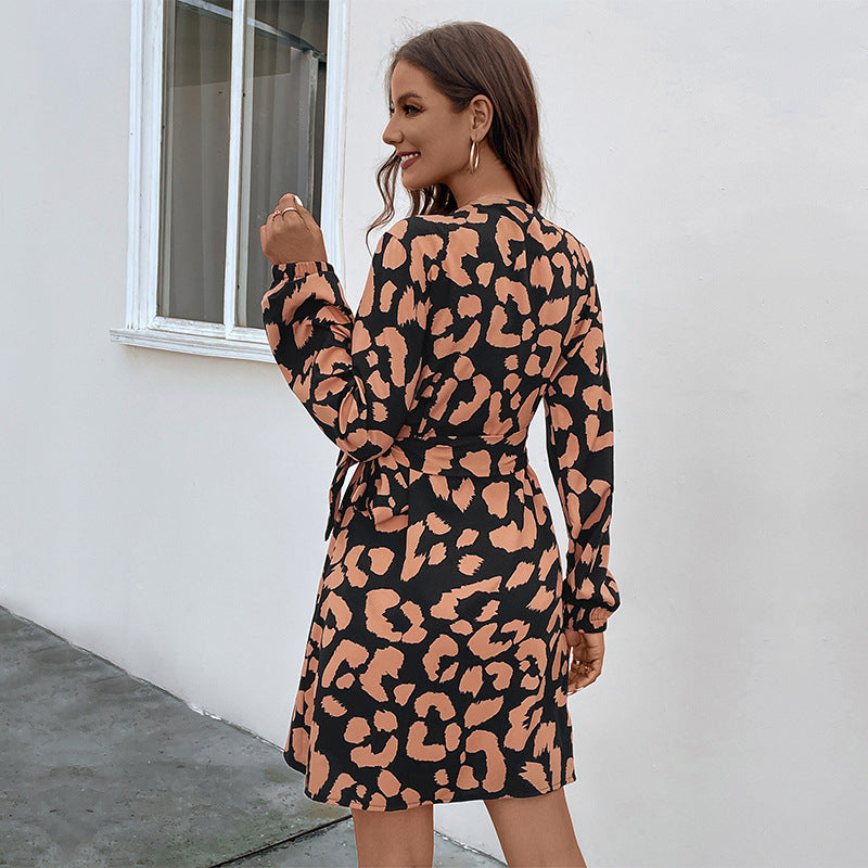 Women's Fitted Wrap Dress with V-Neck, Gathered Side Seam, and Long Sleeve Chichicherry