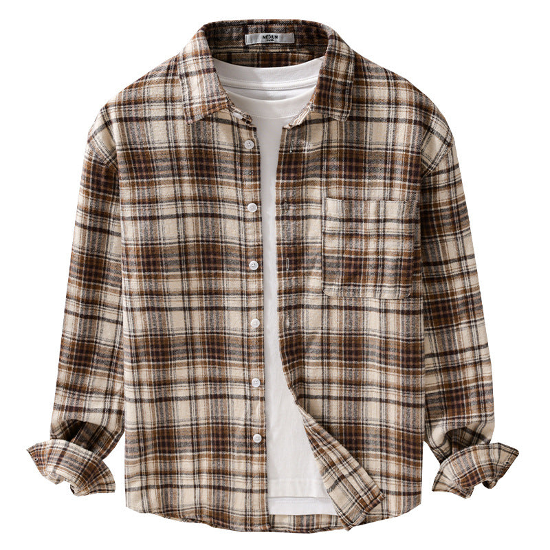 Men's Checkered Flannel Overshirt in Shirt Jacket Style with Patch Chest Pocket Chichicherry