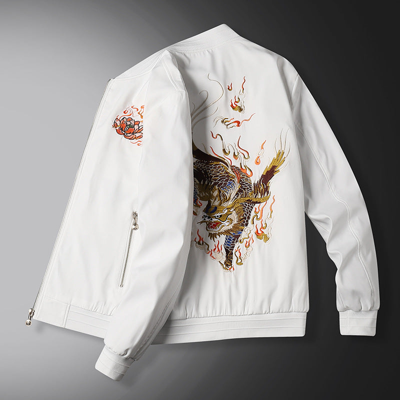 Men's bomber jacket with oriental tiger embroidery, lightweight microfiber outer layer and ribbed cuffs Chichicherry