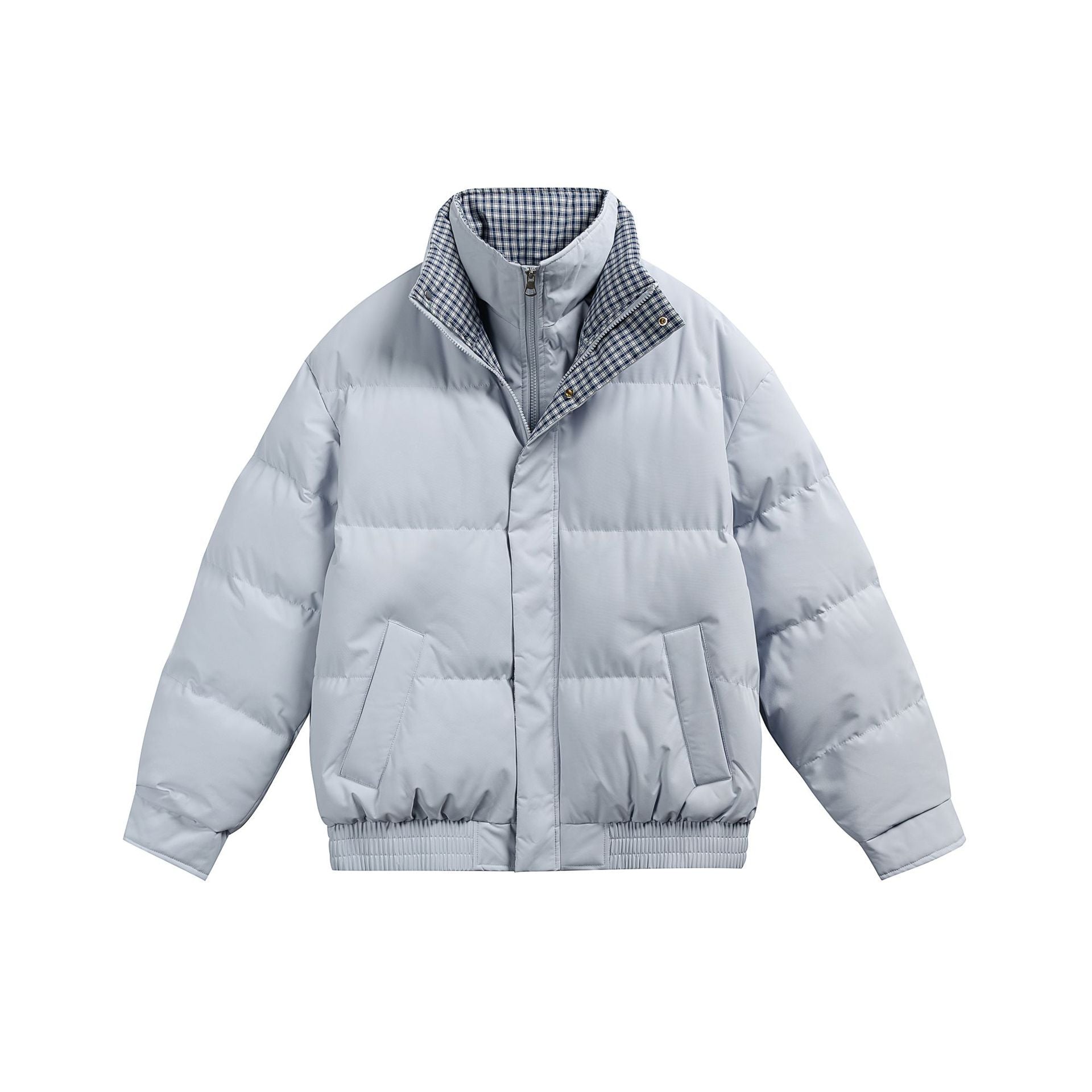 Men's Quilted Bomber Jacket with Checkered Inner Collar and Elastic Hem Chichicherry