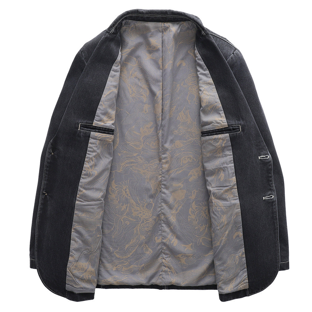 Men's Cotton Denim Blazer in Vintage Look with Contrast Stitching Chichicherry
