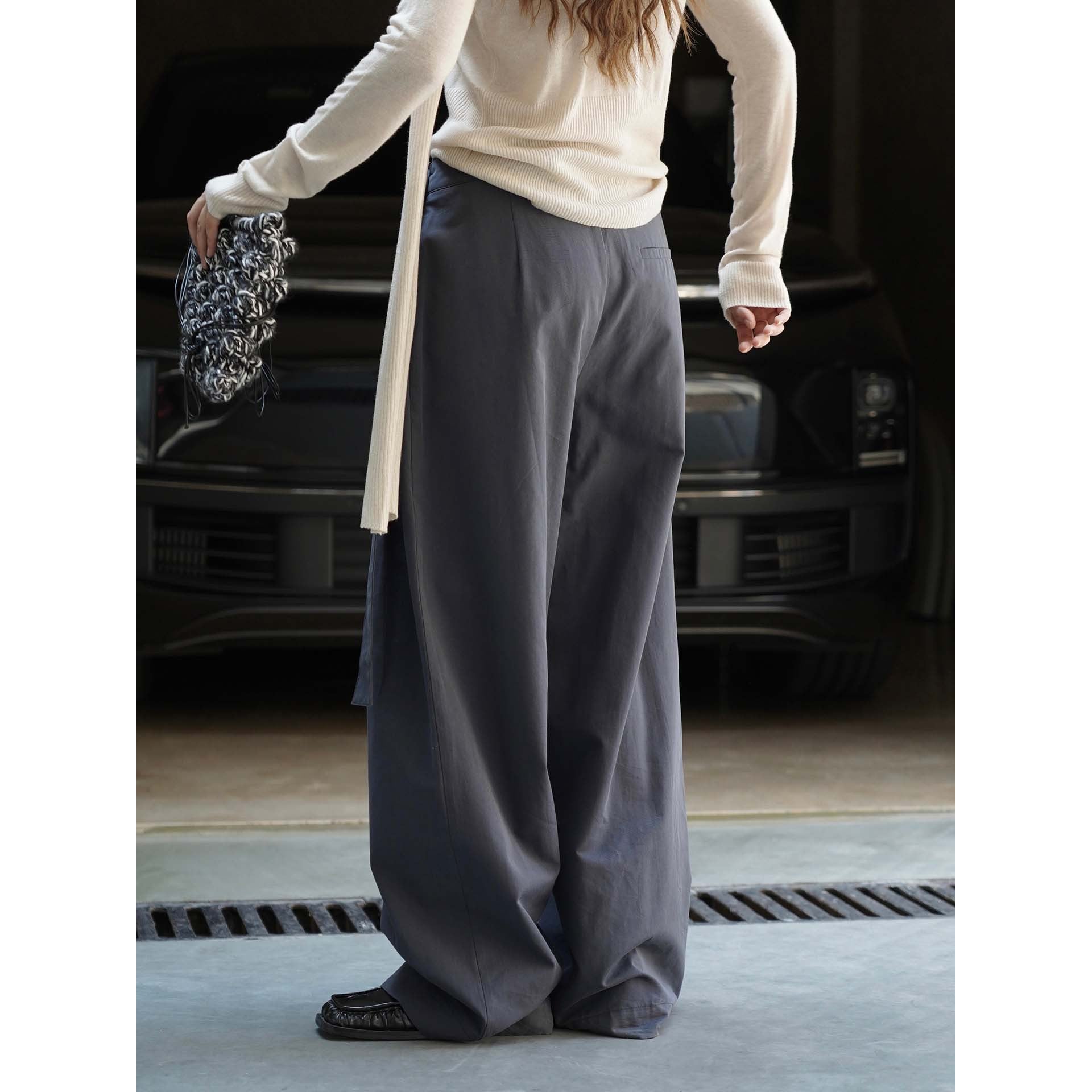 Women Wide Wrap Pants with D-Ring Waistband and Pleated Detail Chichicherry