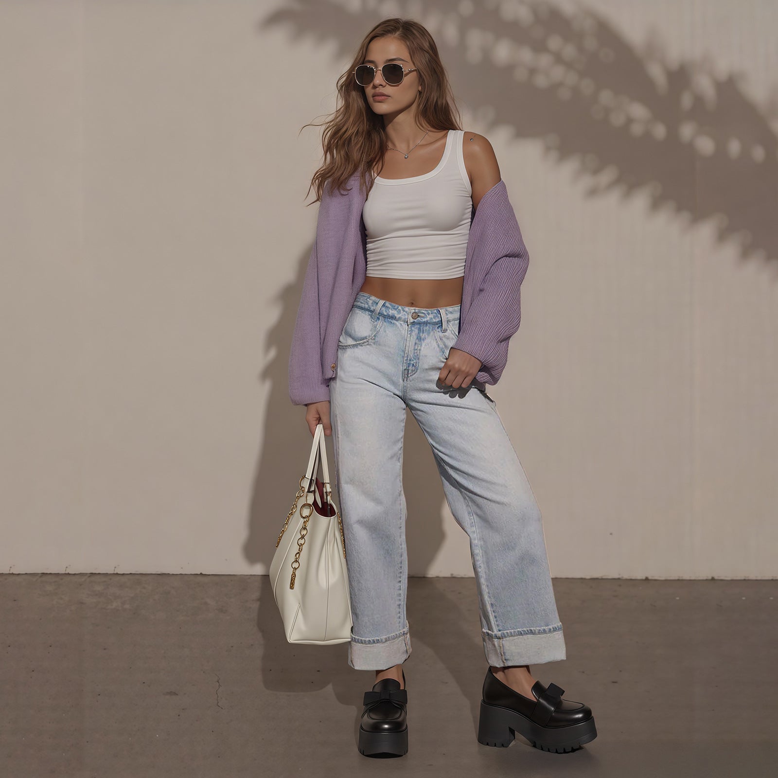Women High-Waisted Wide Jeans with Extra Wide Cuff Chichicherry