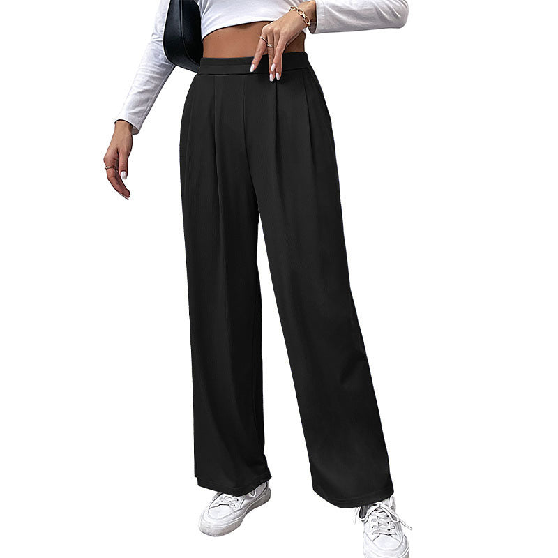 Ladies high-waisted wide trousers with front pleats, elastic waistband and side pockets Chichicherry