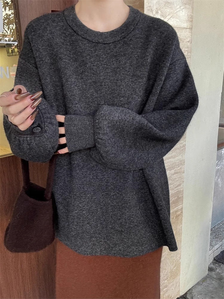 Women's Oversize Fine Knit Sweater with Balloon Sleeves and Button Cuff Chichicherry