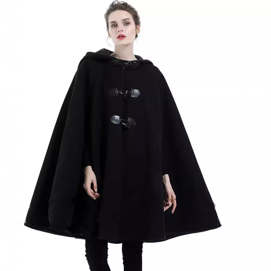 Women's Cape Coat with Hood and Toggle Closures Chichicherry