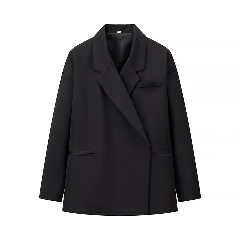 Women's Oversized Blazer with Simple Welt Pockets and Wide Lapels Chichicherry