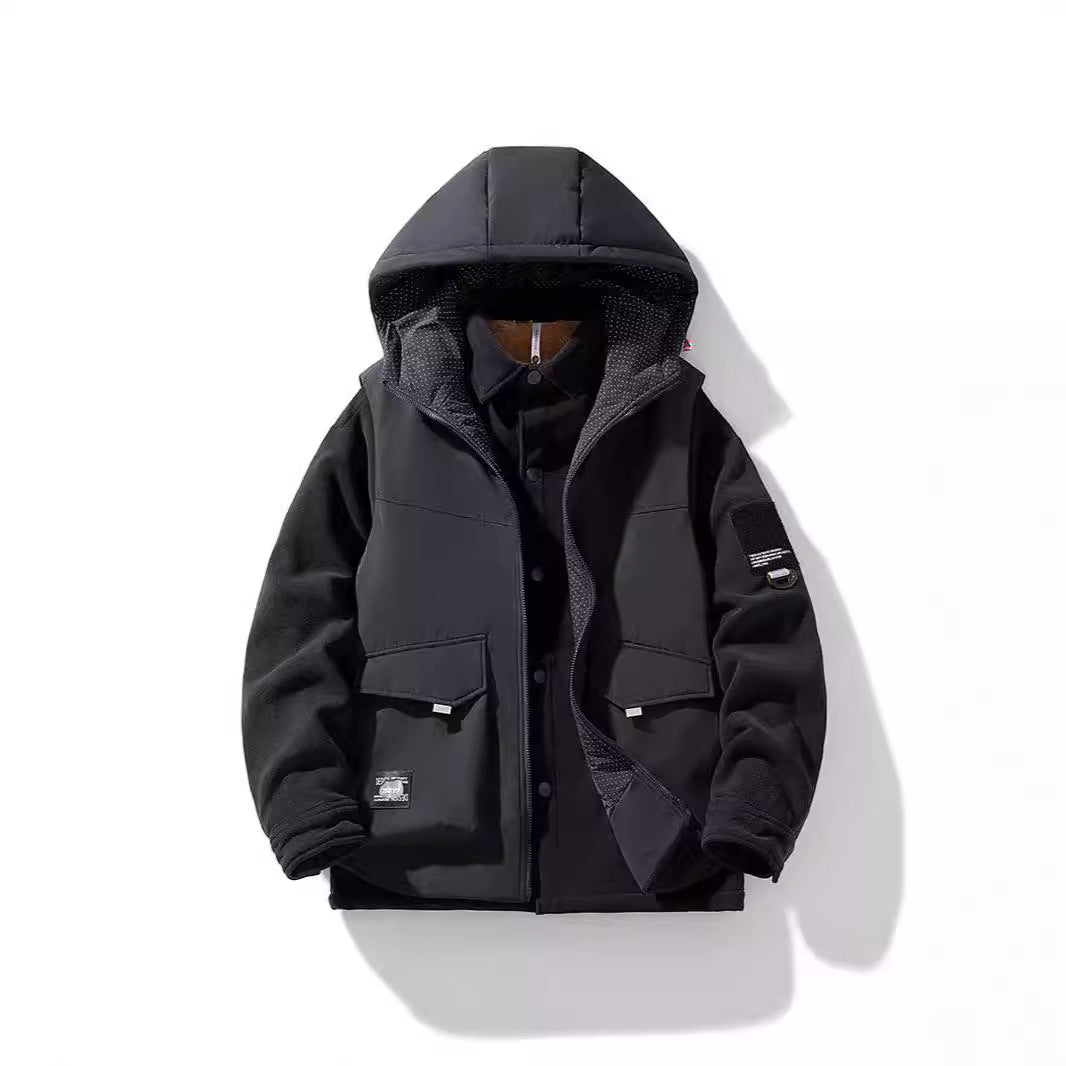 Men's hybrid padded jacket with hood and fleece sleeves, utility parka Chichicherry