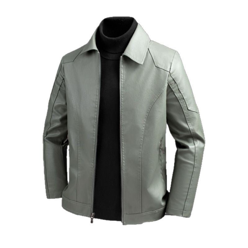 Men's Elegant Slim-Fit Leather Look Blouson Jacket with Shirt Collar, Vertical Decorative Seams, and Concealed Zipper Chichicherry