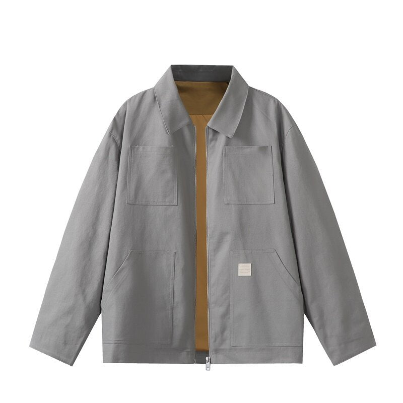 Men's utility worker jacket with a full-length zipper, patch pockets, and straight cut Chichicherry