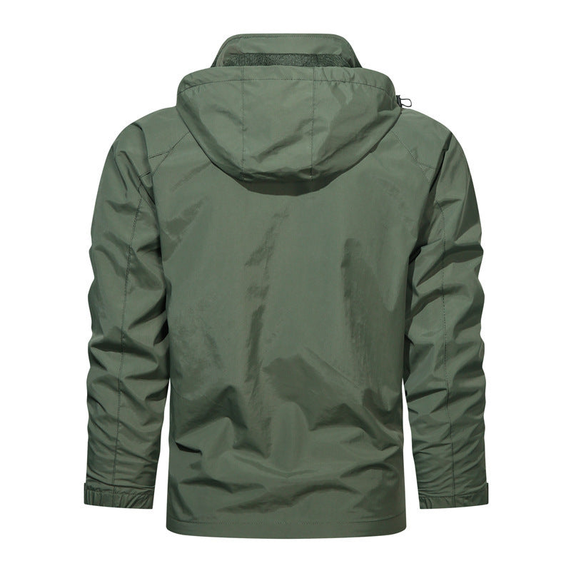 Men's Lightweight Softshell Field Jacket with Adjustable Hood and Organizer Chest Pocket Chichicherry