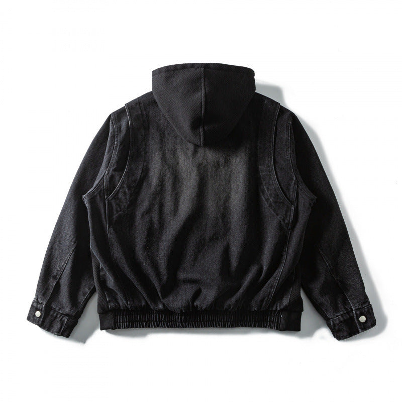 Unisex Boxy Hooded Jacket made of textured cotton blend with full zip and flap pockets Chichicherry